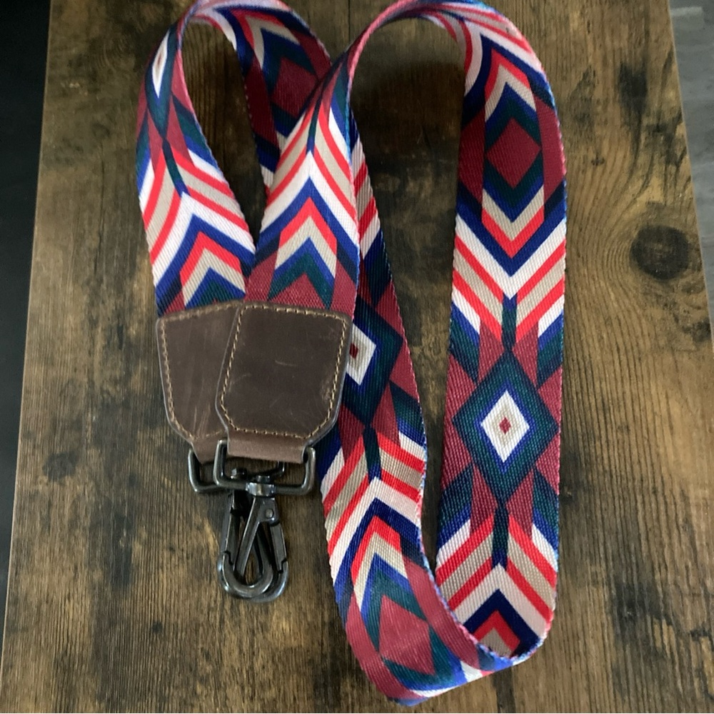 Geometric Patterned Purse Strap With Leather Acce… - image 1